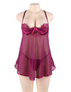 Classy Plus Size Velvet Underwired Sheer Mesh Babydoll - Love It Curvy