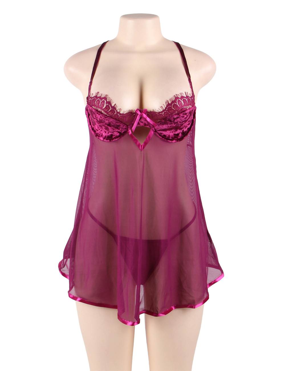 Classy Plus Size Velvet Underwired Sheer Mesh Babydoll - Love It Curvy