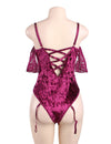 Plus Size Sheer Lace Off The Shoulder Lace Sleeves Velvet Teddy - Love It Curvy