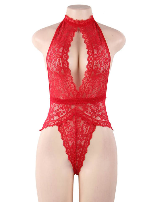 Plus Size Exquisite Lace Open Cup Teddy | Love it Curvy on model