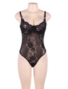 Plus Size Underwired Sheer Lace Bodysuit in black - Love It Curvy