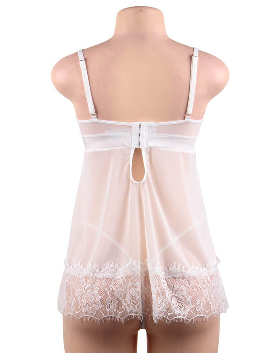 Plus Size Pretty Ladies Sexy White Eyelash Trim Lace Chemise 1 in White - Love It Curvy