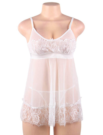 Plus Size Pretty Ladies White Eyelash Trim Lace Chemise | Love It Curvy