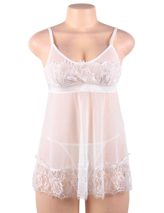 Plus Size Pretty Ladies White Eyelash Trim Lace Chemise | Love It Curvy