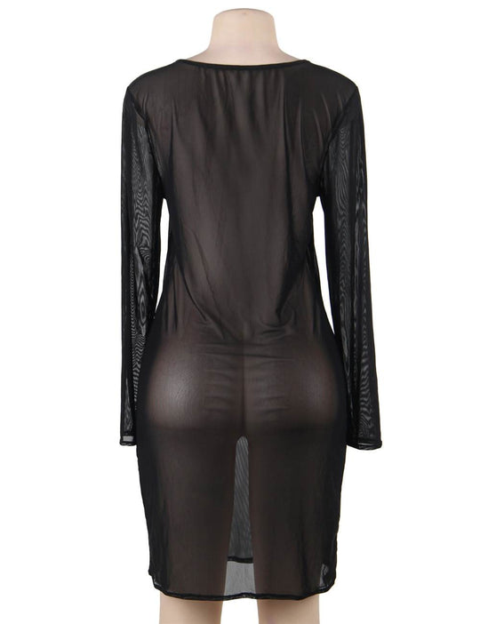 Plus Size Black Sexy Fashion Perspective Gauze Long Sleeve Women Dress | Love it Curvy on model