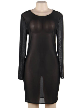 Plus Size Black Sexy Fashion Perspective Gauze Long Sleeve Women Dress | Love it Curvy