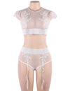 Plus Size Black Sexy High Waist Elegant Embroidery Bra And Garter Panty Set in black - Love It Curvy