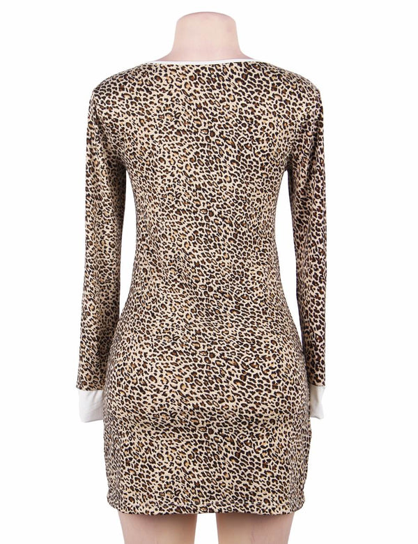 Plus Size Long Sleeve Sexy Leopard Print Pajama - Love It Curvy