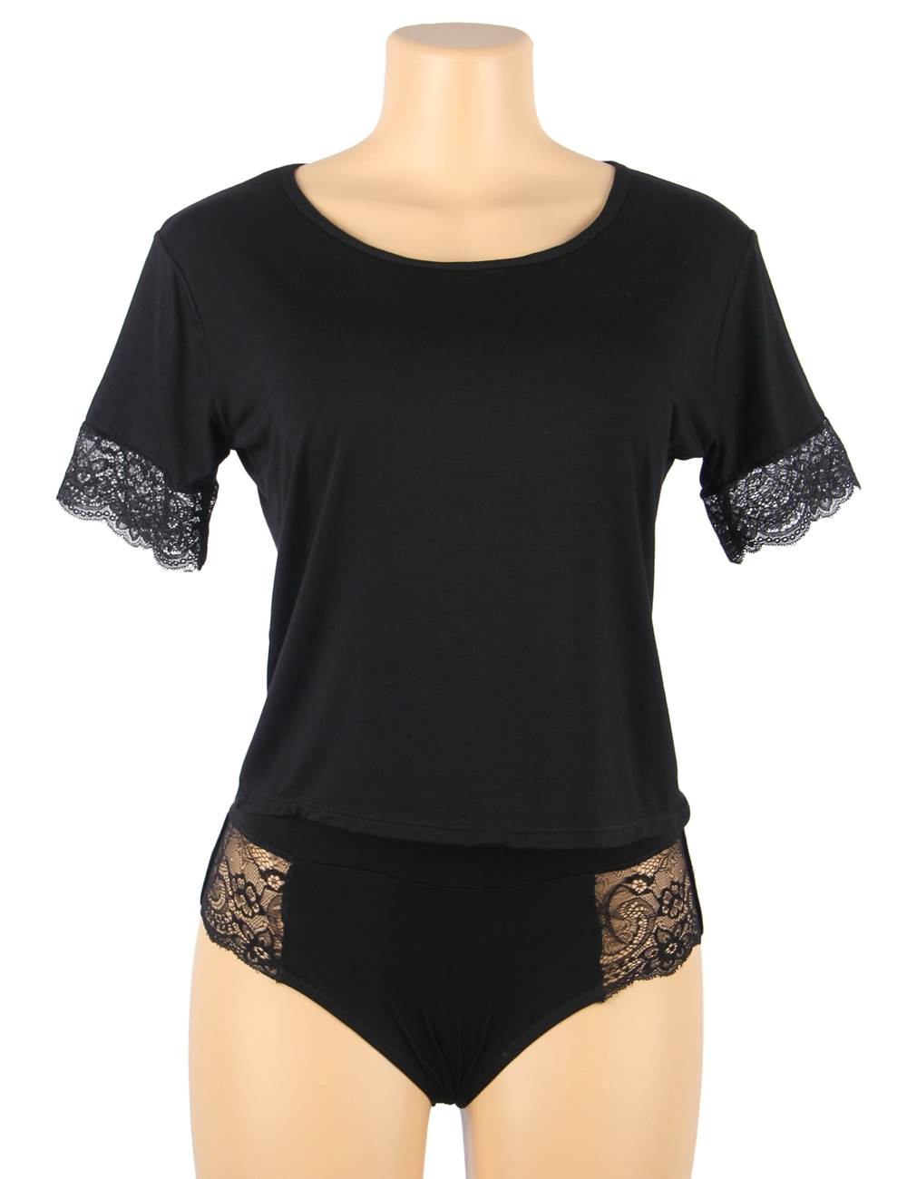 Stretchy Modal Casual Sleepwear Two-Piece Set in black - Love It Curvy
