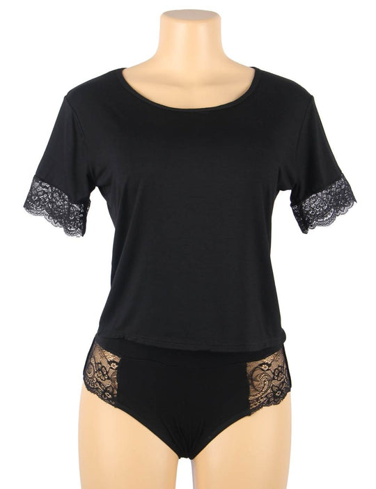 Stretchy Modal Casual Sleepwear Two-Piece Set in black - Love It Curvy