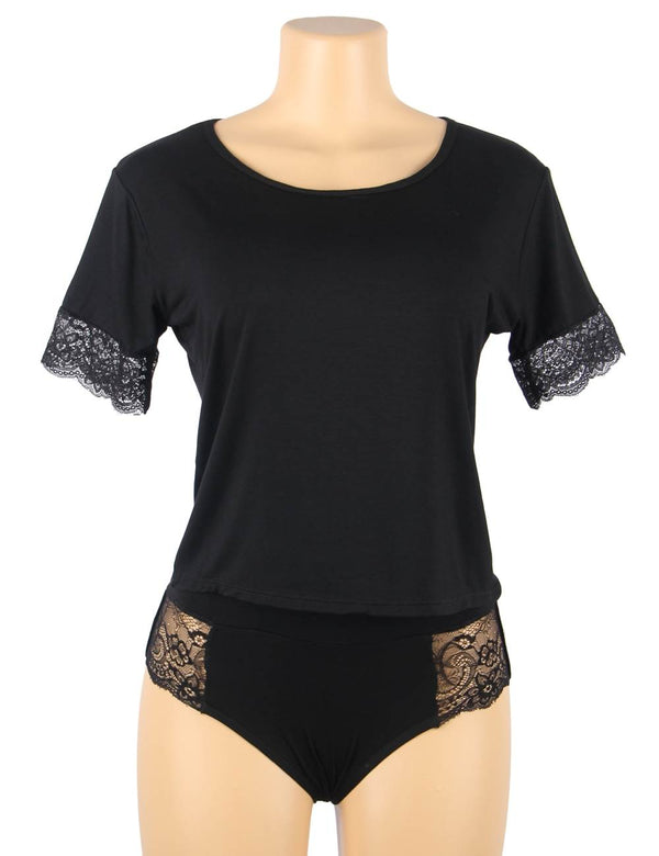 Stretchy Modal Casual Sleepwear Two-Piece Set in black - Love It Curvy