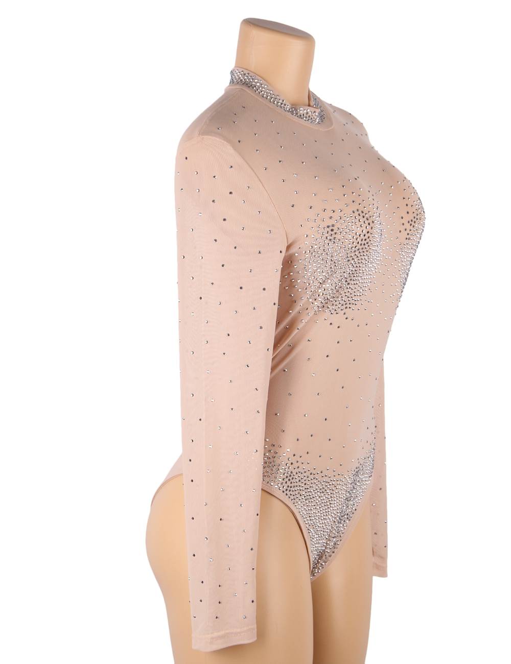 Plus Size Long Sleeve Mesh Rhinestone Sexy Women Transparent Teddy - Love It Curvy