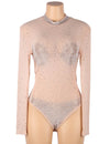 Plus Size Long Sleeve Mesh Rhinestone Sexy Women Transparent Teddy - Love It Curvy