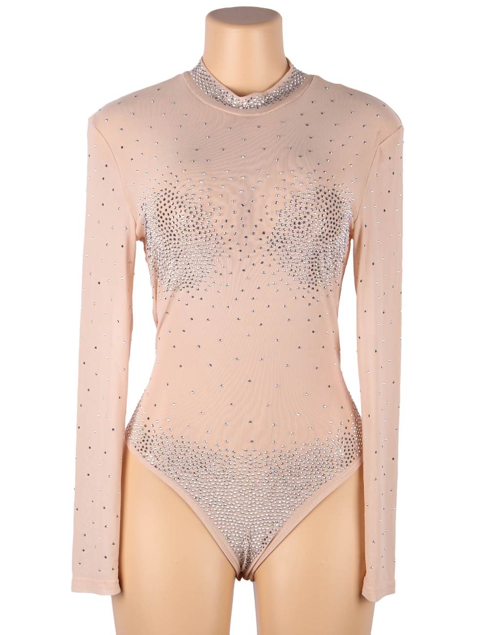 Plus Size Long Sleeve Mesh Rhinestone Sexy Women Transparent Teddy - Love It Curvy