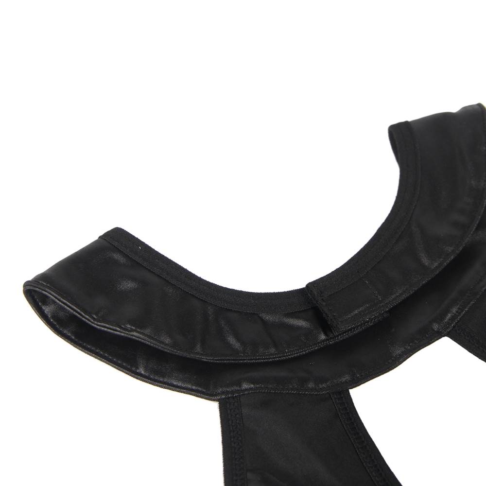 Plus Size Black Sexy Halter Leather Lace Stitching Gartered Lingerie - Love It Curvy