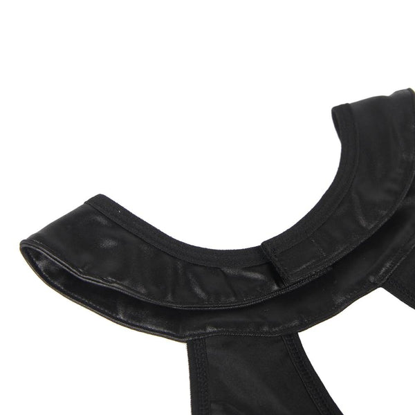 Plus Size Black Sexy Halter Leather Lace Stitching Gartered Lingerie - Love It Curvy