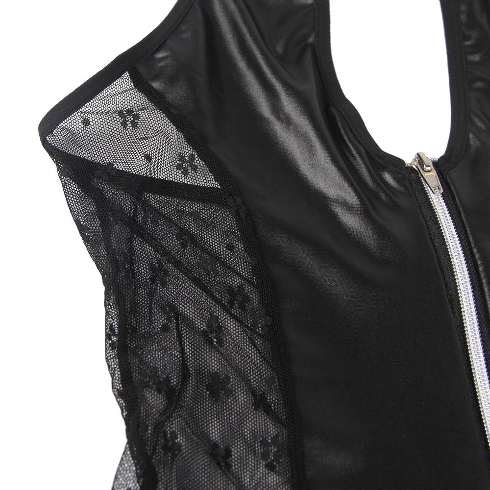 Plus Size Black Sexy Halter Leather Lace Stitching Gartered Lingerie - Love It Curvy