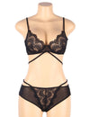 Love It Curvy: Plus Size Black Delicate Flowers Lace Teddy With Underwire in black - Love It Curvy