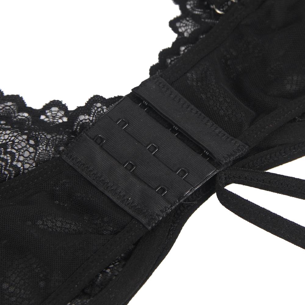 Plus Size Black Delicate Flowers Lace Teddy With Underwire - Love It Curvy