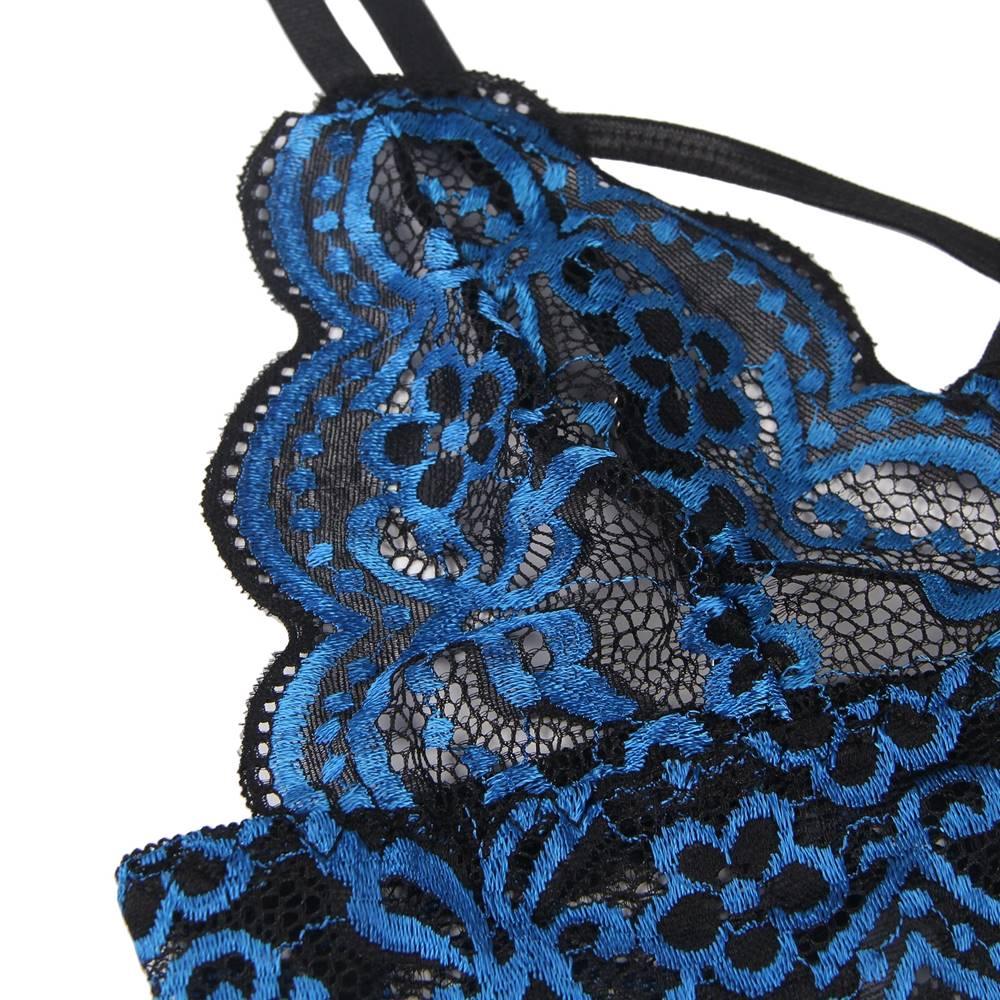 Plus Size High Quality Blue Lace Cross Strap Decoration Sexy Bra Set - Love it Curvy