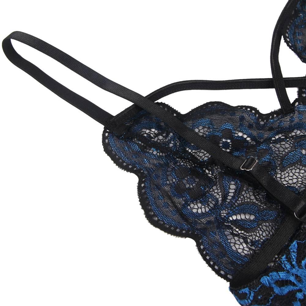 Plus Size High Quality Blue Lace Cross Strap Decoration Sexy Bra Set - Love it Curvy