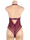 Plus Size Sexy Floral Lace Stitching Backless Zipper Teddy - Love It Curvy