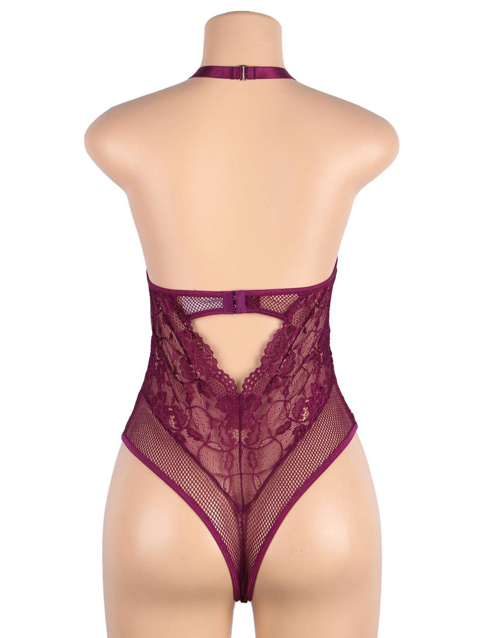 Plus Size Sexy Floral Lace Stitching Backless Zipper Teddy - Love It Curvy
