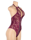 Plus Size Sexy Floral Lace Stitching Backless Zipper Teddy - Love It Curvy