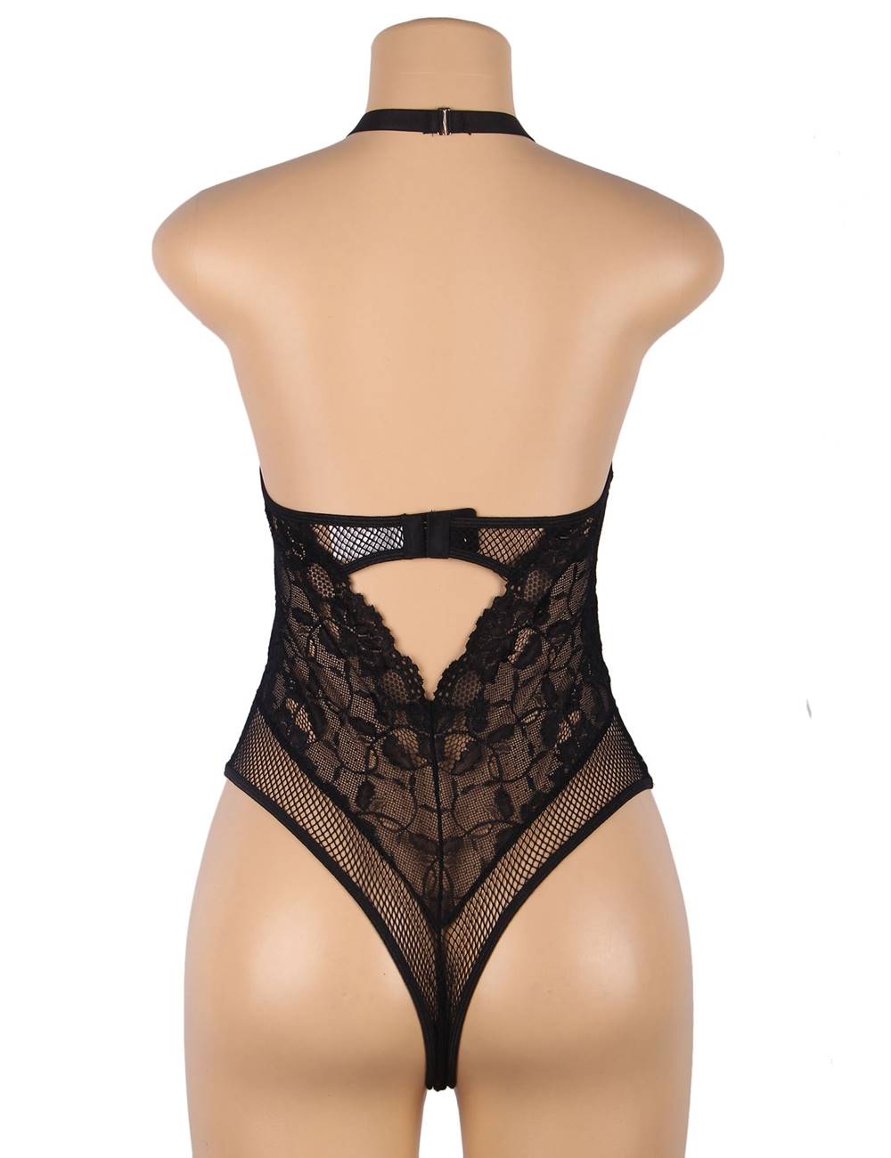 Plus Size Sexy Floral Lace Stitching Backless Zipper Teddy - Love It Curvy