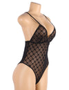 Plus Size Mesh Velvet Deep-V Teddy Bodysuit - Love It Curvy