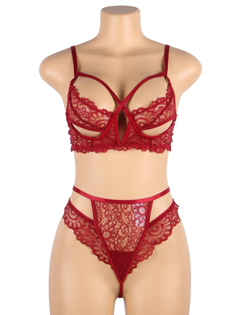 Charm Sexy Lace Underwire Lingerie Set Sheer Bra And Panty Comfort Underwear in black - Love It Curvy