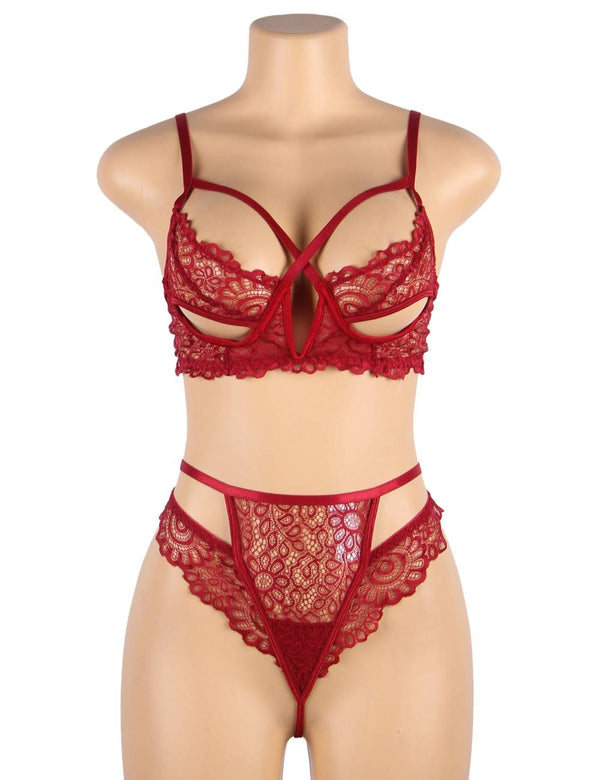 Charm Sexy Lace Underwire Lingerie Set Sheer Bra And Panty Comfort Underwear in black - Love It Curvy