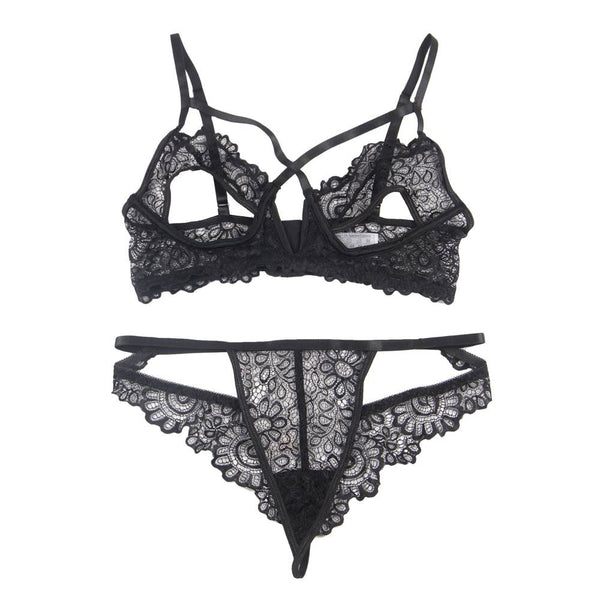 Charm Sexy Lace Underwire Lingerie Set Sheer Bra And Panty Comfort Underwear - Love It Curvy