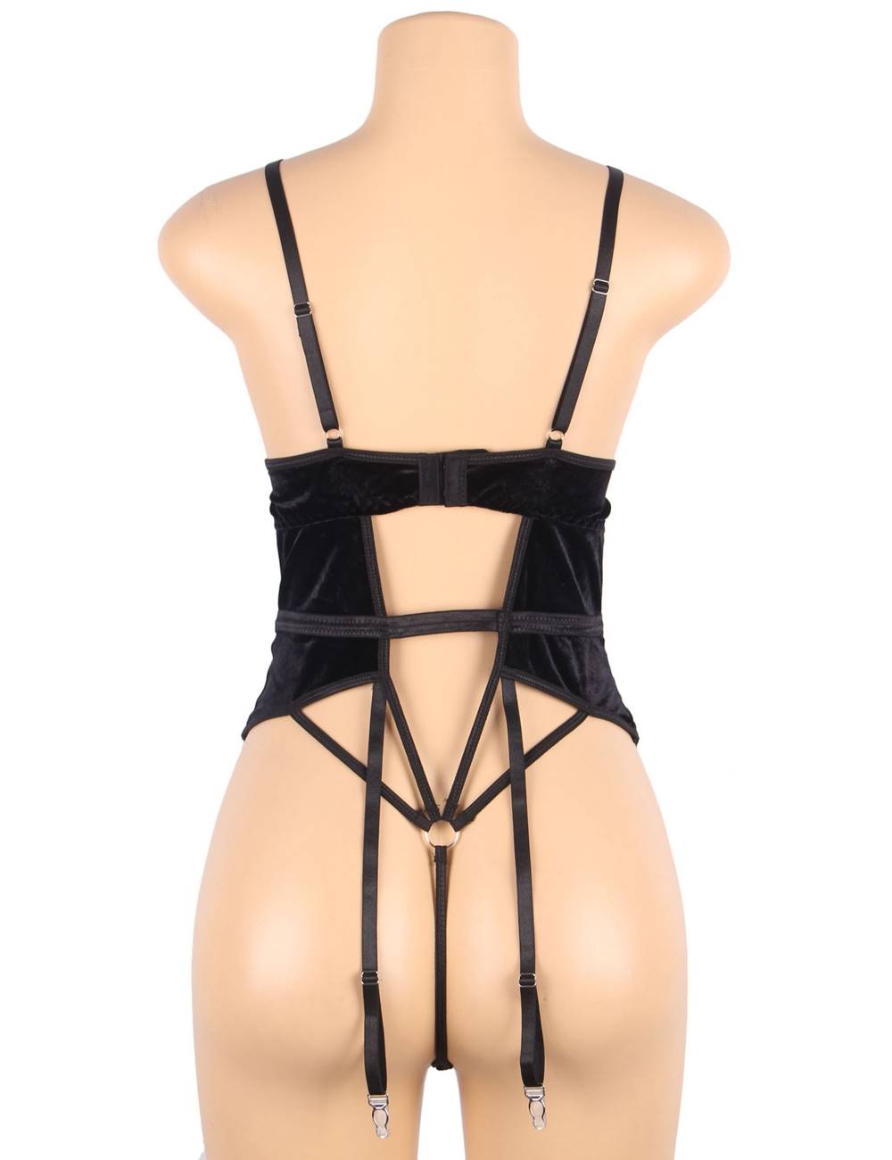 Deep V Garter Lace Velvet Stitching Teddy - Love It Curvy
