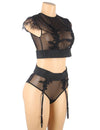 Plus Size Black Sexy High Waist Elegant Embroidery Bra And Garter Panty Set - Love It Curvy