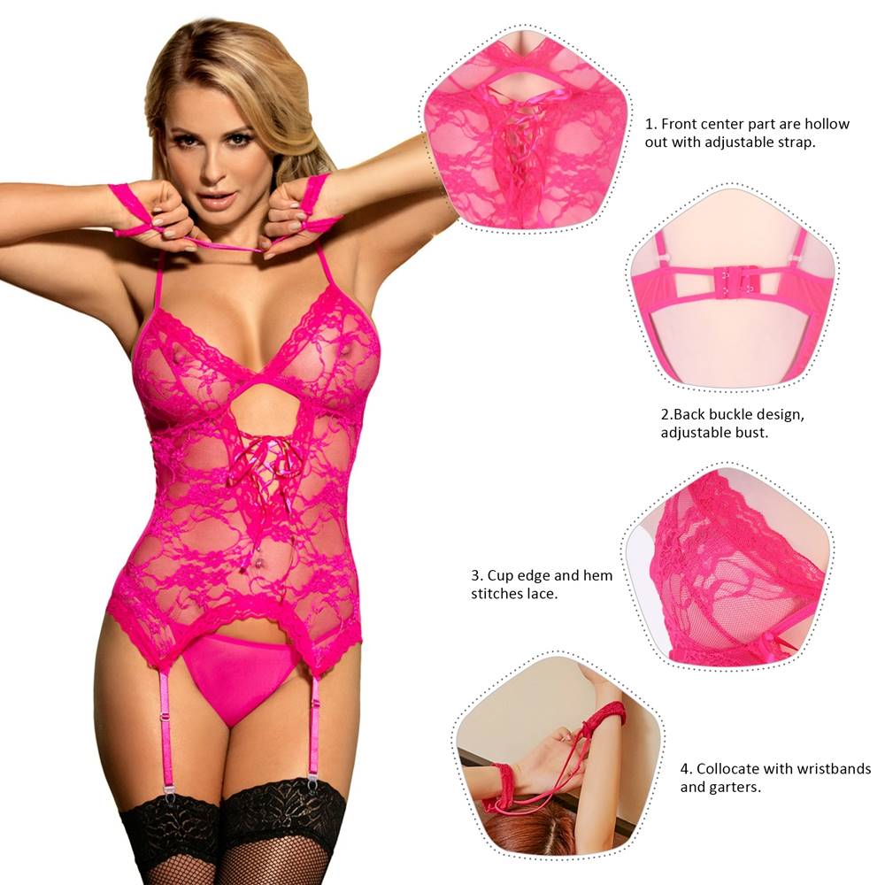 Plus Size Lace Mesh Garter Lingerie Set