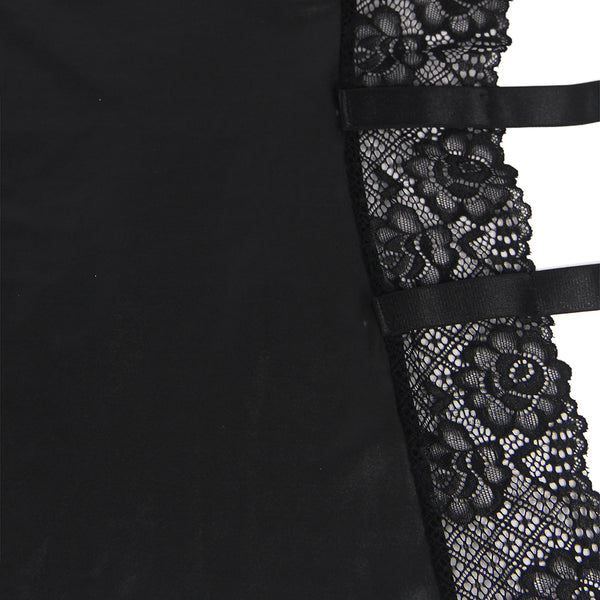 Plus Size Leather Lace Nightwear Sexy Sheer Dress For Women Backless - Love It Curvy