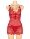 Plus size lace babydoll with adjustable shoulder straps in red, image 1