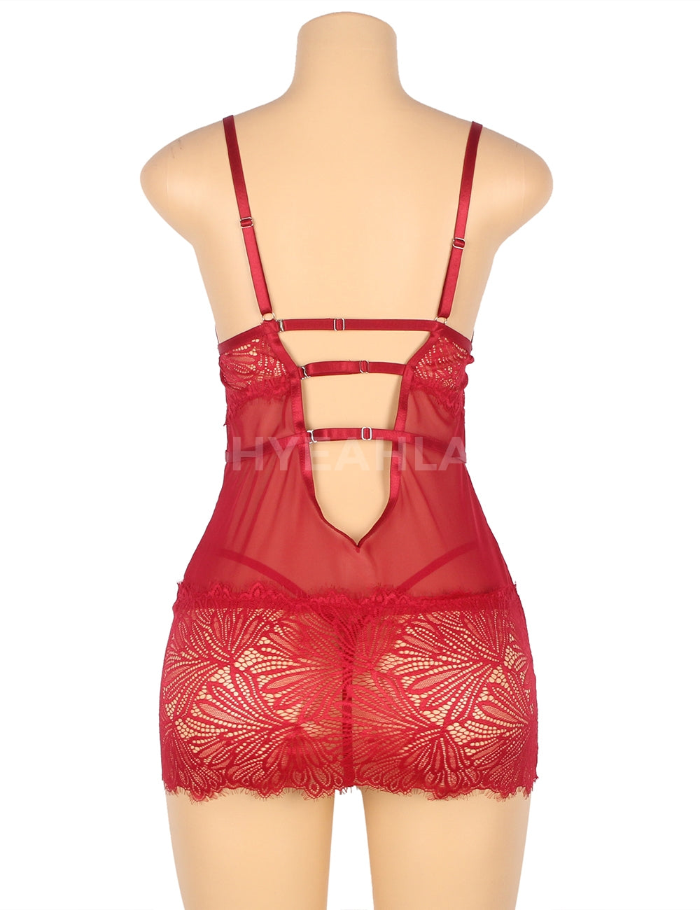 Plus size lace babydoll with adjustable shoulder straps in black, image 4