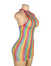 Rainbow Mesh Hollow-Out Bodystocking Dress | Love It Curvy