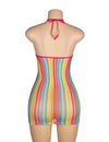 Rainbow Mesh Hollow-Out Bodystocking Dress | Love It Curvy