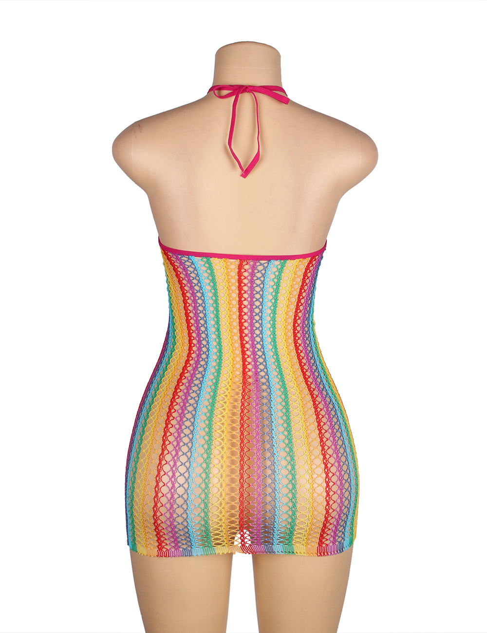 Rainbow Mesh Hollow-Out Bodystocking Dress | Love It Curvy