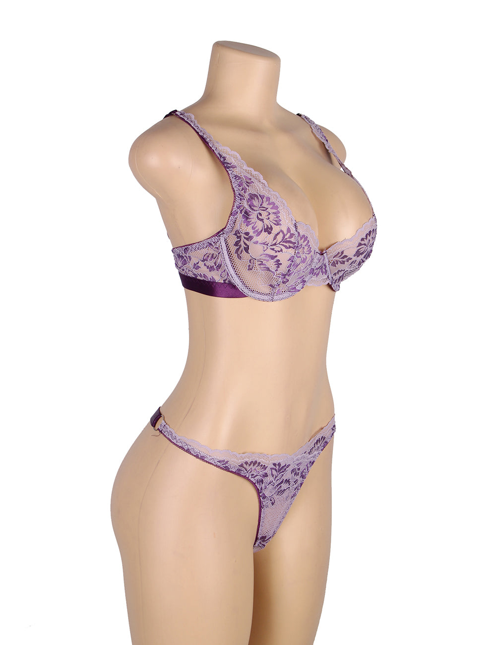 Sexy Floral Two Tone Lace Bra And Panty Set - Love It Curvy