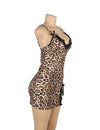 Leopard Print Sexy Babydoll Spliced Lace Sleepwear Silk Nightgown - Love It Curvy