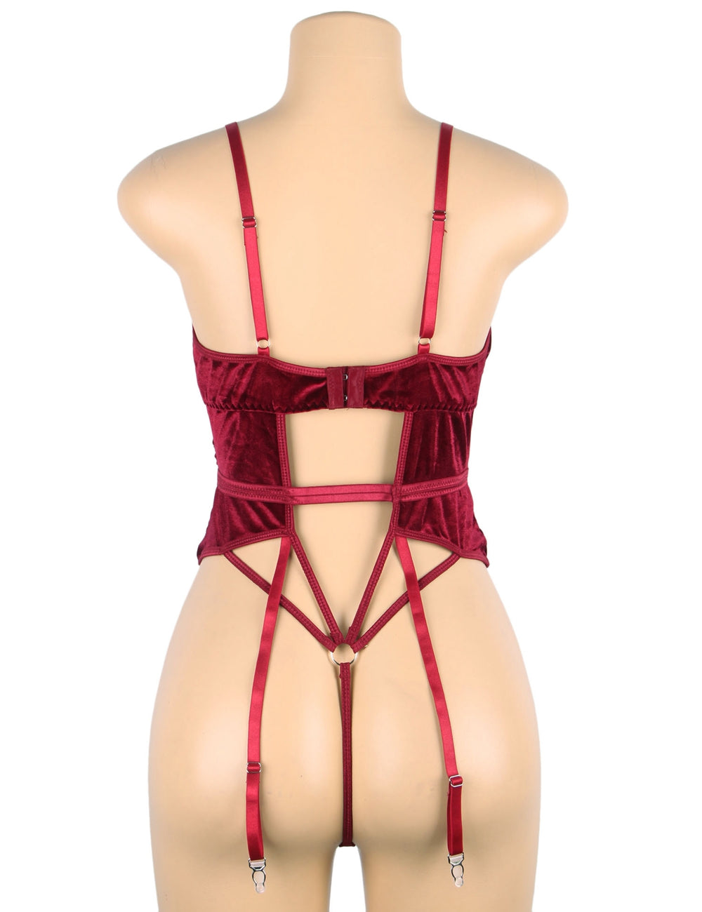 Deep V Garter Lace Velvet Stitching Teddy - Love It Curvy