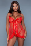 Emma plus size lace underwire babydoll set with matching thong in black, image 2