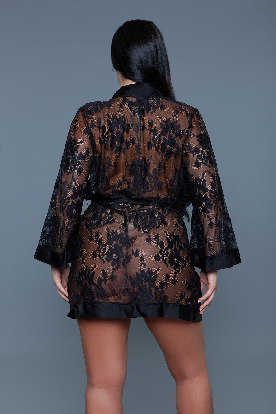 2275 Delia Robe Floral Lace Robe with Satin Trimming - Love it Curvy