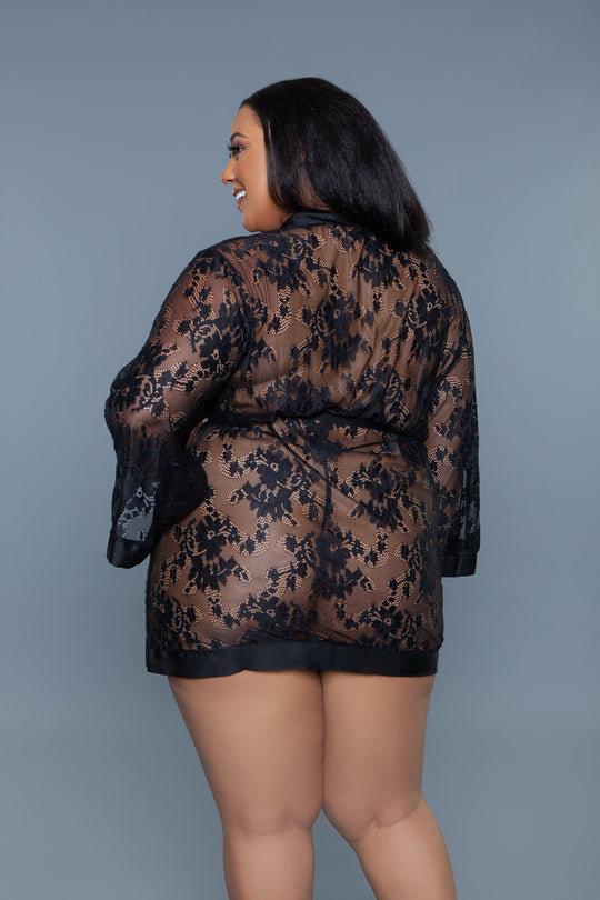 2275 Delia Robe Floral Lace Robe with Satin Trimming - Love it Curvy
