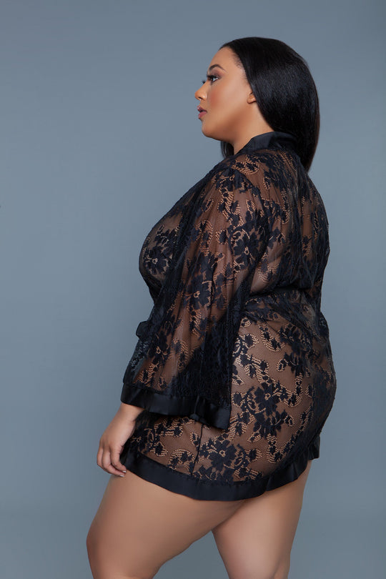 2275 Delia Robe Floral Lace Robe with Satin Trimming - Love it Curvy