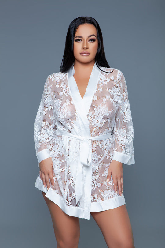 2275 Delia Robe Floral Lace Robe with Satin Trimming - Love it Curvy